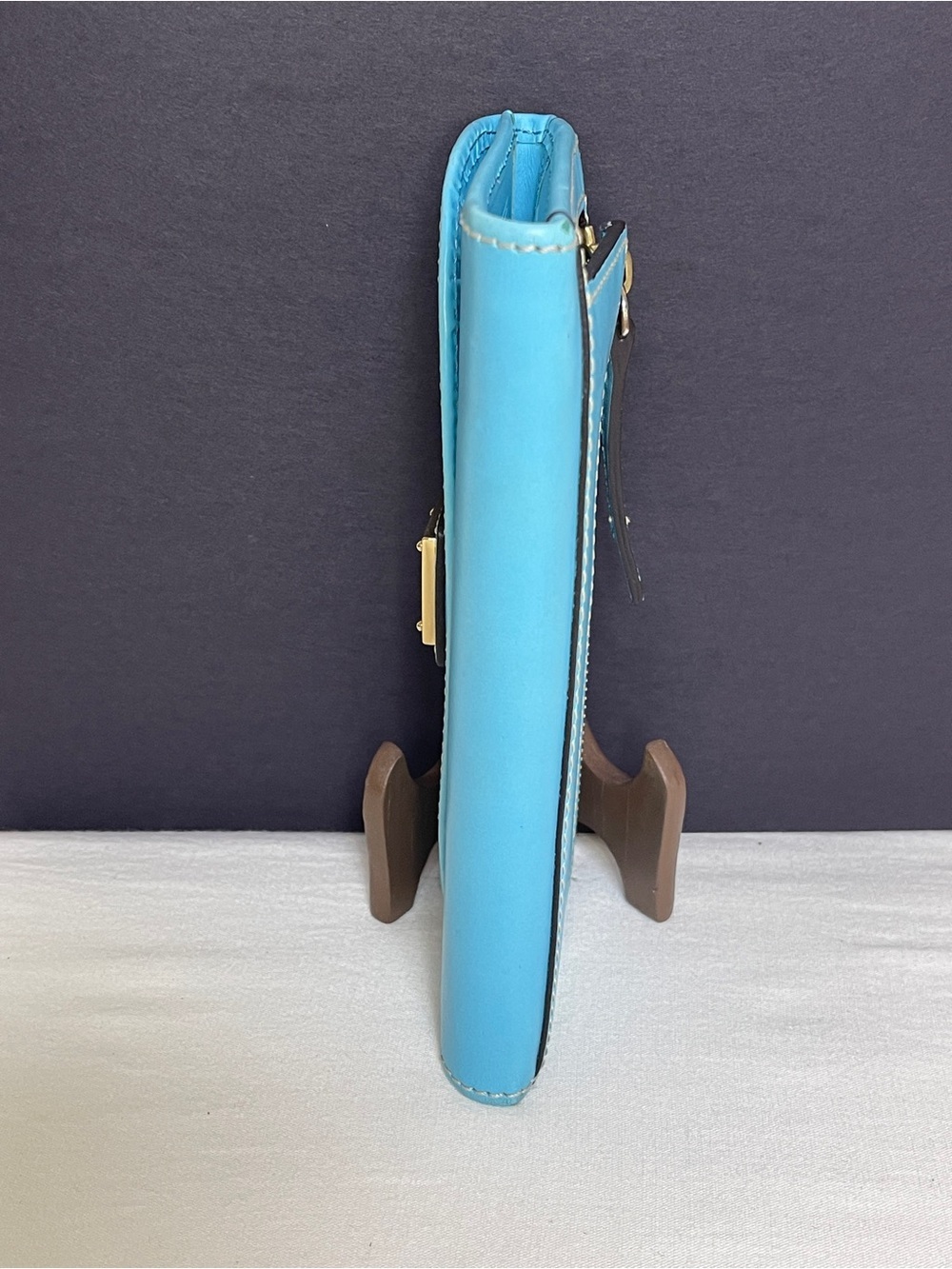 Dooney & Bourke Turquoise Leather Fold-Over Wallet with Gold Plaque - Picture 6 of 14